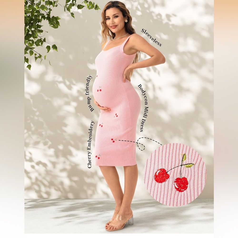 Maternity midi dress cherry print- in BLACK